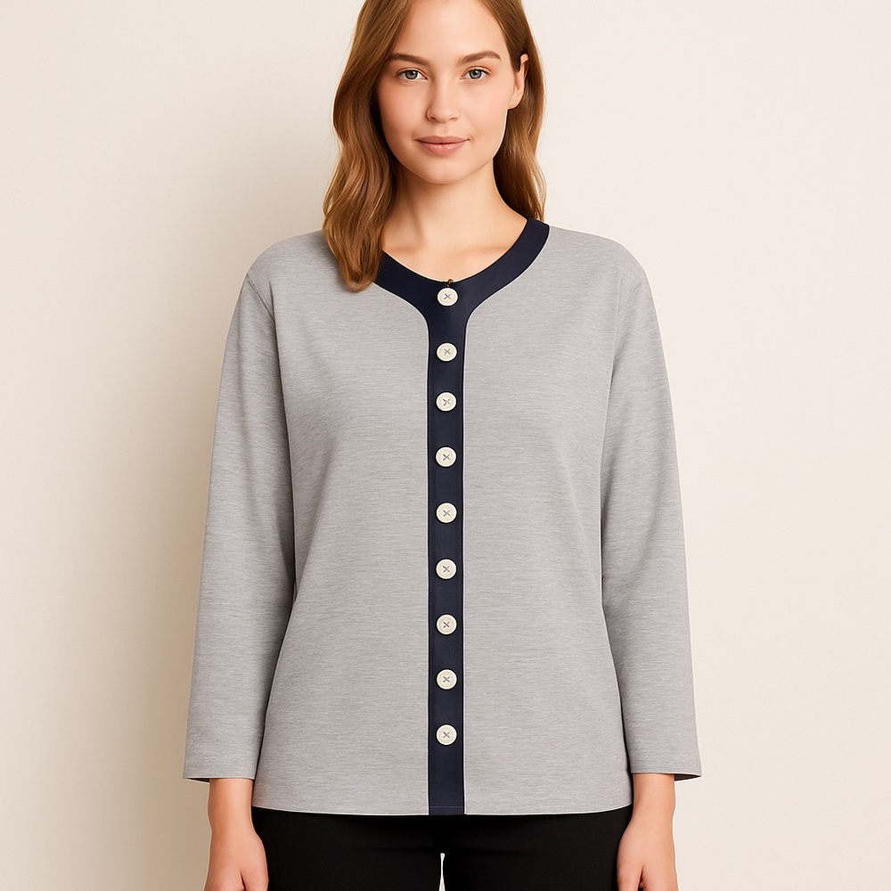 Hung Fat Gray Navy Button Front Cardigan Top LL